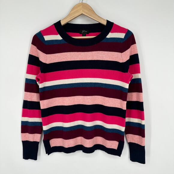 J. Crew 100% Cashmere Everyday Striped Sweater Top Crew Neck Pullover - Picture 3 of 13